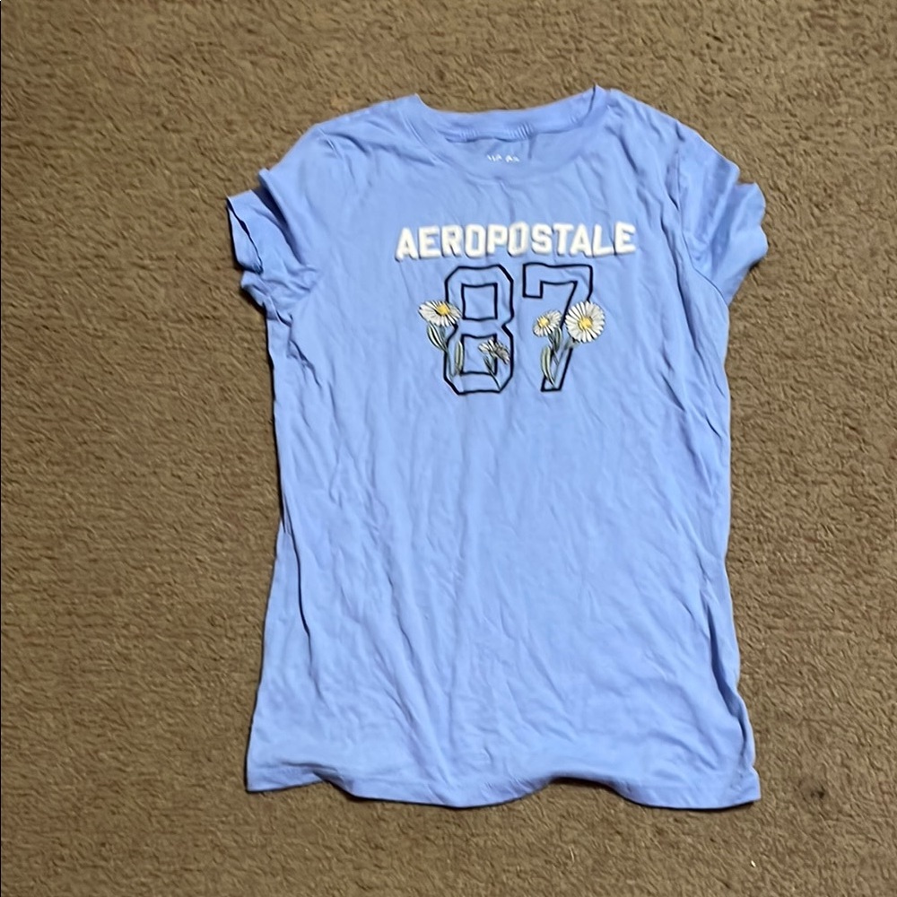 Aeropostale Light Blue Floral Graphic Tee